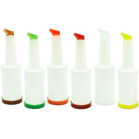 Set of 6 Flow-N-Stow Fruit Juice & Liquor Bar Pour Bottles 1 Quart (32 oz.) - Picture 1 of 3